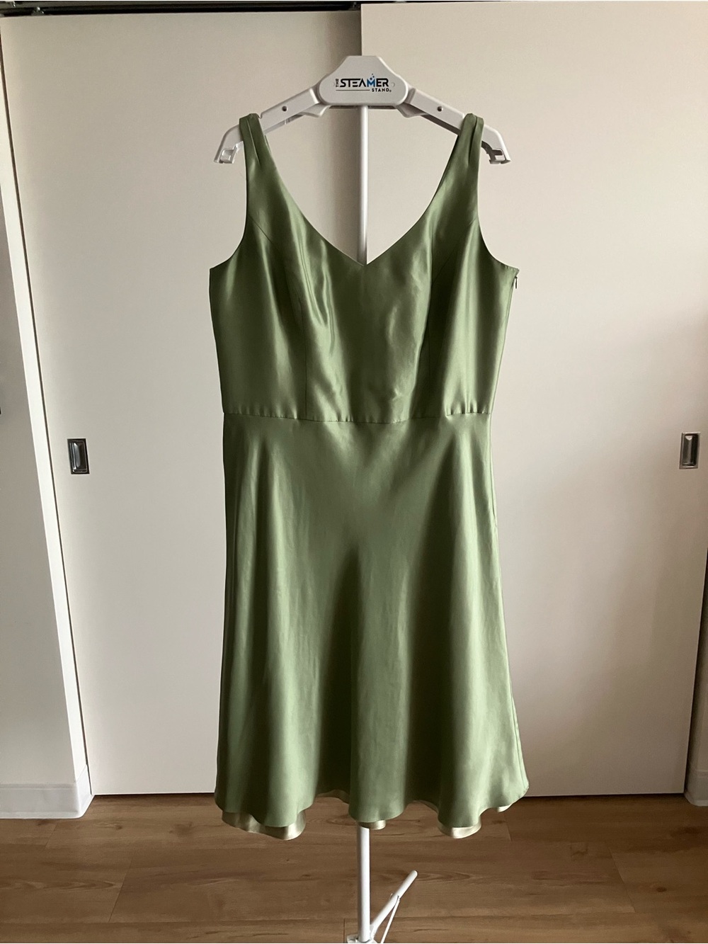 Ann Taylor Olive Green Satin Midi Slip Dress